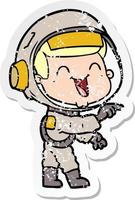 noodlijdende sticker van een happy cartoon-astronaut vector