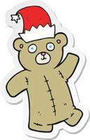 sticker van een tekenfilm teddy beer vervelend Kerstmis hoed vector