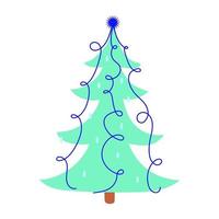 ongebruikelijk gek helder blauw Kerstmis boom met ballen en blauw linten vector