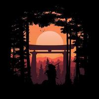 silhouet van Japans samurai vector illustratie