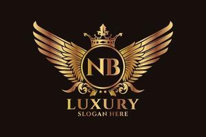 luxe Koninklijk vleugel brief nb kam goud kleur logo vector, zege logo, kam logo, vleugel logo, vector logo sjabloon.