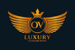 luxe Koninklijk vleugel brief ov kam goud kleur logo vector, zege logo, kam logo, vleugel logo, vector logo sjabloon.