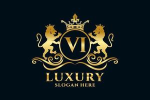 eerste vi brief leeuw Koninklijk luxe logo sjabloon in vector kunst voor luxueus branding projecten en andere vector illustratie.