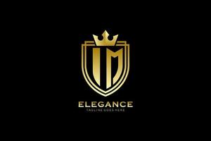 eerste im elegant luxe monogram logo of insigne sjabloon met scrollt en Koninklijk kroon - perfect voor luxueus branding projecten vector