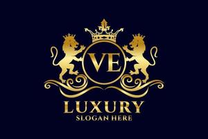 eerste ve brief leeuw Koninklijk luxe logo sjabloon in vector kunst voor luxueus branding projecten en andere vector illustratie.