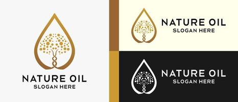 natuurlijk olie logo ontwerp sjabloon met creatief boom concept in olie of water druppels. premie logo illustratie vector