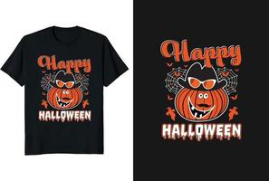 gelukkig halloween t-shirt ontwerp met pompoen en hoed vector