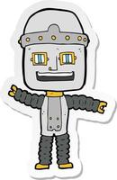 sticker van een cartoon zwaaiende robot vector