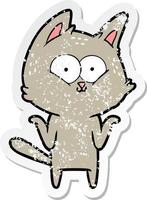 verontrust sticker van een tekenfilm kat schouderophalend schouders vector