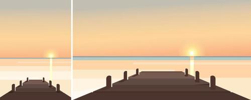 zee pier Bij zonsondergang. natuurlijk landschap in verschillend formaten. vector