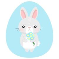 schattig tekenfilm Pasen konijn met bloemen. vector illustratie