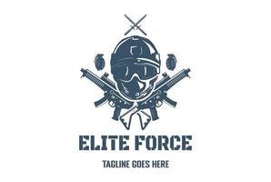 de elite leger dwingen marine soldaat met sub machine geweer granaat en dolk voor leger insigne embleem etiket logo ontwerp vector