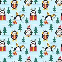 pinguïns voor kerstmis. naadloos patroon, vector illustratie