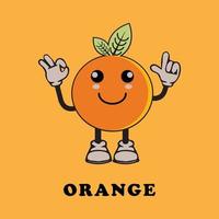 oranje fruit karakter houding schattig stijl vector logo icoon
