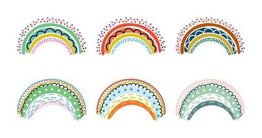 reeks van regenbogen in kinderachtig Scandinavisch stijl geïsoleerd Aan wit. schattig verzameling van kleurrijk hand- getrokken vector illustraties. perfect voor kinderen, kinderkamer decoratie, baby douche, partij, afdrukken.