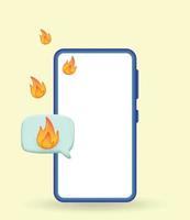 3d Leuk vinden bericht met brand icoon in smartphone geïsoleerd. heet Leuk vinden symbool in afgeronde pin. realistisch vector illustratie