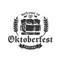 oktoberfeest hand- getrokken vector belettering en bier glas. modern borstel kalligrafie. grunge achtergrond.