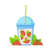 vector illustratie van een aardbei smoothie. aardbei cocktail.