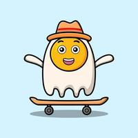 schattig tekenfilm gebakken eieren staand Aan skateboard vector