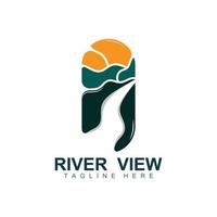 rivier- logo ontwerp, rivier- kreek vector, rivieroever illustratie met een combinatie van bergen en natuur, Product merk vector