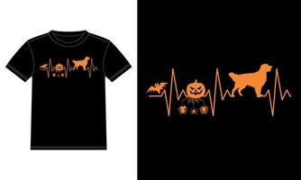 gouden retriever pompoen hartslag spin web grappig halloween t-shirt vector