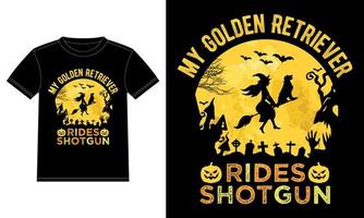 mijn gouden retriever ritten jachtgeweer halloween t-shirt vector