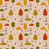 naadloos patroon met konijnen, champignons en herfst bomen Aan beige achtergrond in vlak stijl. vector