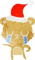 huilen retro tekenfilm van een beer vervelend de kerstman hoed vector