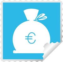 vierkante peeling sticker cartoon zak geld vector