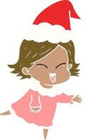 vrolijke egale kleurenillustratie van een meisje met een kerstmuts vector