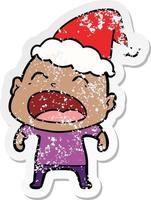 verontruste sticker cartoon van een schreeuwende kale man met een kerstmuts vector