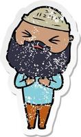 verontruste sticker van een tekenfilmman met baard vector