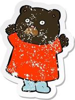 retro noodlijdende sticker van een grappige cartoon zwarte beer vector