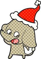 schattige stripboekstijlillustratie van een olifant die een kerstmuts draagt vector