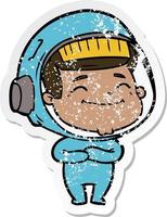 noodlijdende sticker van een happy cartoon-astronaut vector