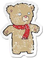 retro noodlijdende sticker van een cartoon teddybeer vector