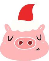 vlak kleur illustratie van een varken gezicht vervelend de kerstman hoed vector