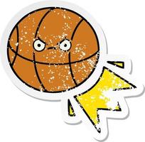 verontruste sticker van een schattige cartoonbasketbal vector