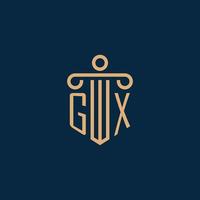 gx eerste voor wet firma logo, advocaat logo met pijler vector