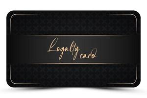 modern loyaliteit kaart sjabloon. elegant zwart bedrijf kaart met gouden 3d tekst, lijnen. luxe ontwerp. vector illustratie voor vip, bonus kaart, geschenk certificaat, uitnodiging