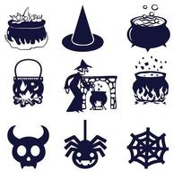 halloween heks attributen silhouet reeks vector