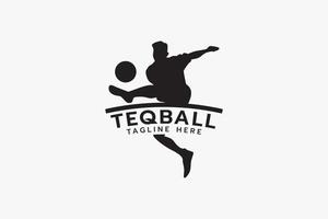 teqball logo met silhouet van persoon jumping in teqball spel. vector