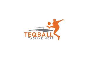 teqball logo met silhouet van persoon jumping in teqball spel. vector