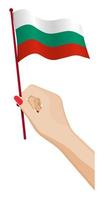 vrouw hand- voorzichtig houdt klein bulgarije vlag. vakantie ontwerp element. tekenfilm vector Aan wit achtergrond