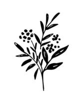 bloemen BES boeket met takken en bladeren. zwart silhouet Aan een wit achtergrond. hand getekend vector tekening. herfst-zomer seizoen.