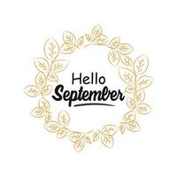 Hallo september bloemen wijnoogst vector typografie ontwerp