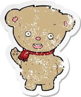 retro noodlijdende sticker van een cartoon teddybeer die zwaait vector