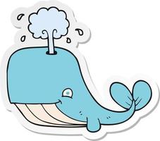 sticker van een cartoon walvis die water spuugt vector