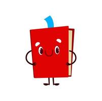 schattig tekenfilm boek karakter in rood omslag, leerboek vector