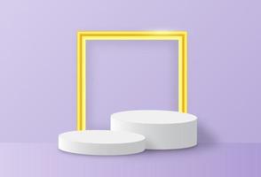 meetkundig podium platform met gouden kader. reclame voetstuk in Purper pastel achtergrond. vector